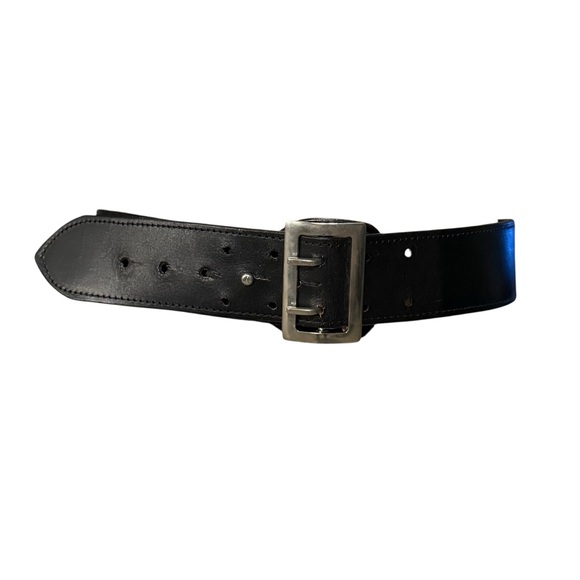 Handcrafted Wide Black Full Grain Leather Belt with Silver Buckle Size 32 - Picture 3 of 10